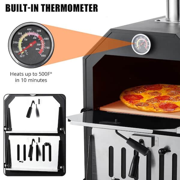 Garvee Wood Fired Outdoor Pizza Oven in Black with Wheels