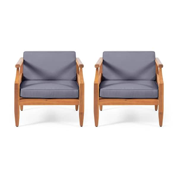 Noble House Brooklyn Teak Brown Removable Cushions Wood Outdoor Lounge Chair  with Beige Cushion (2-Pack) 82307 - The Home Depot