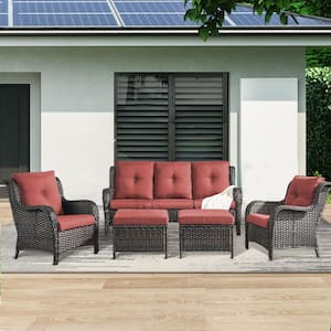 Carolina Gray 5-Piece Patio Conversation Seating Set with Red Cushions