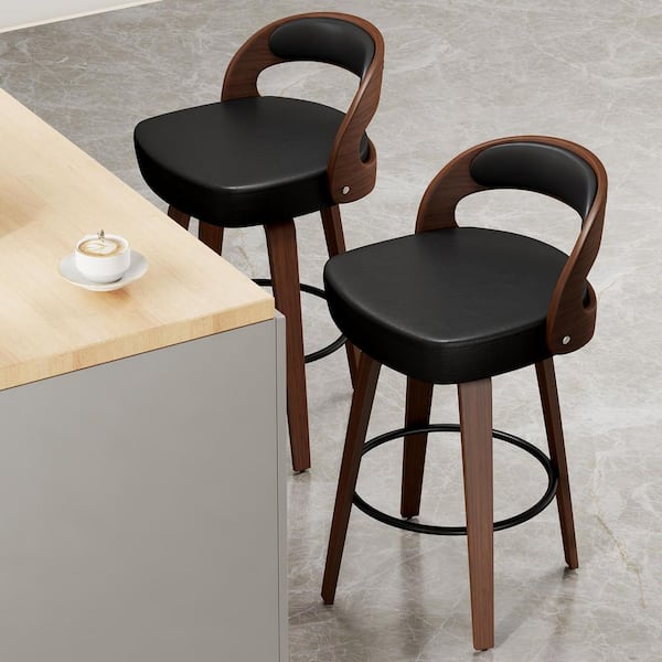 35.5 in. H Black Low Back Wood Swivel Bar Stool with PU Seat Set of 2