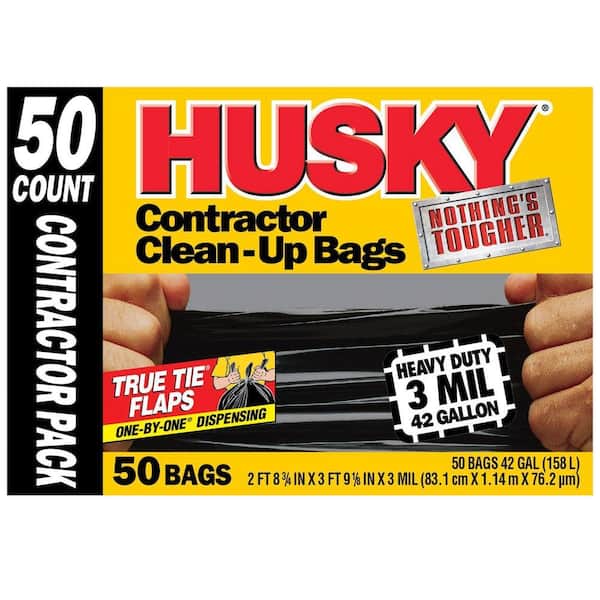 HUSKY 42 Gal Heavy Duty Construction Garbage Trash Contractor Bags 50 Count NEW 