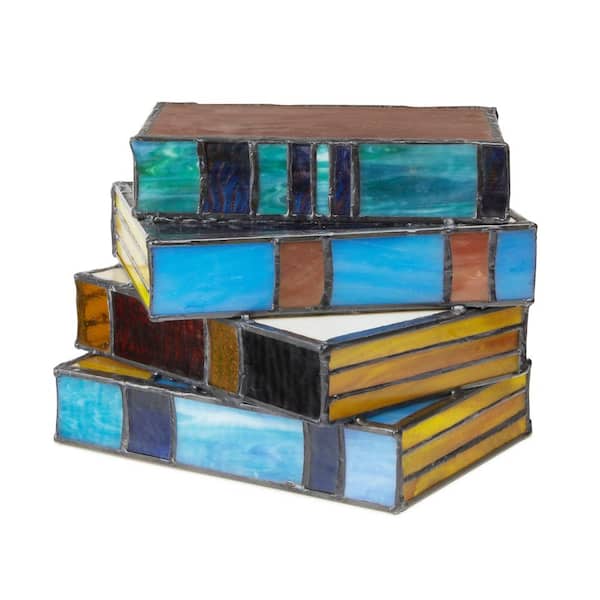 Ava 5 .7 5 in. Multi-Colored Book Stack Stained Glass Accent Lamp with Glass Shade