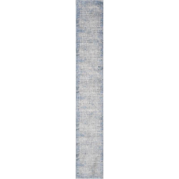 Nourison Modern Abstract Blue Grey 2 ft. x 12 ft. Abstract Contemporary Runner Area Rug