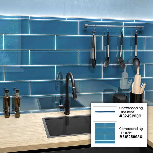 Apollo Tile 12-Pack Blue 4-in x 16-in Glossy Glass Subway Wall Tile