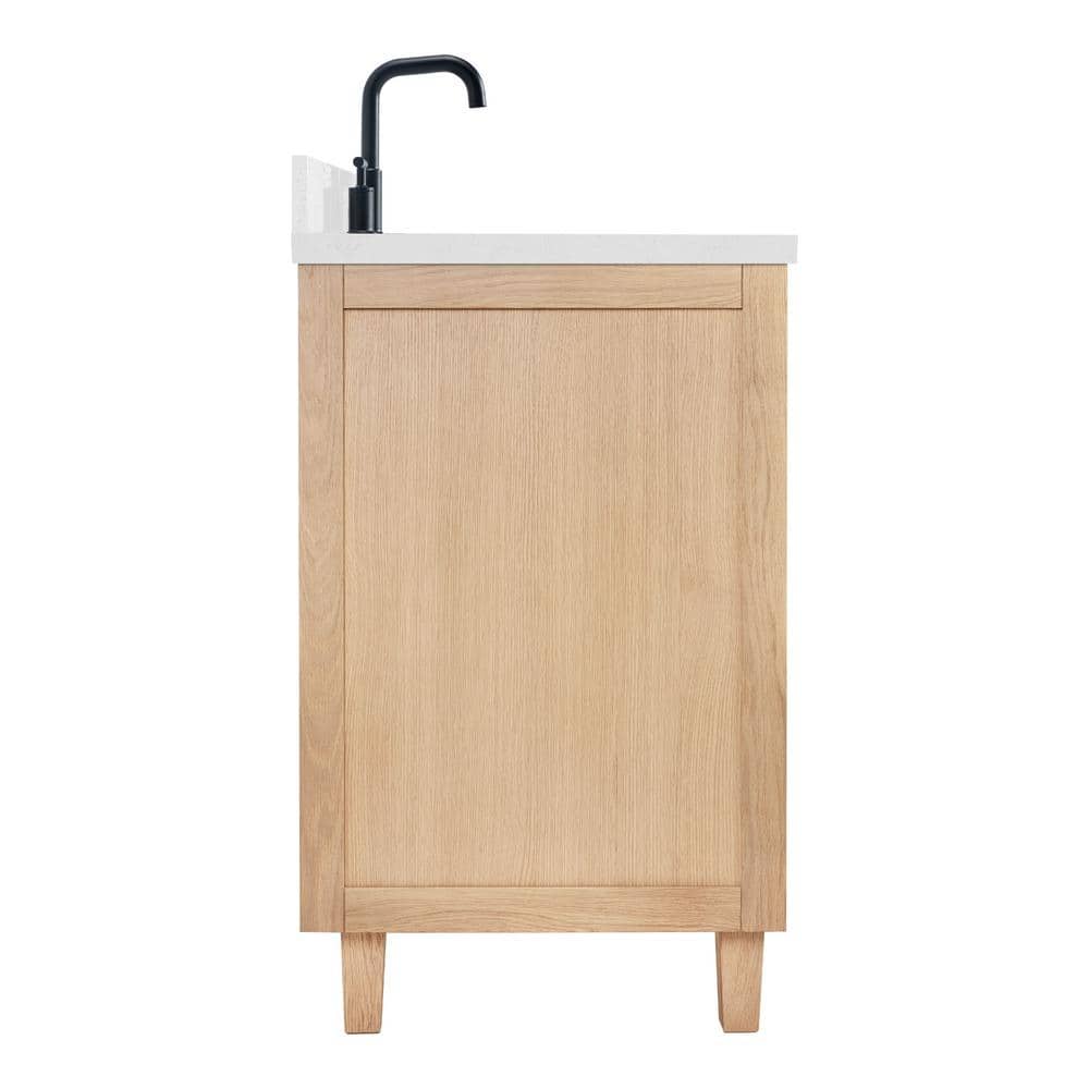Monroe 66" Light Oak Freestanding Vanity with Carrara Quartz Top