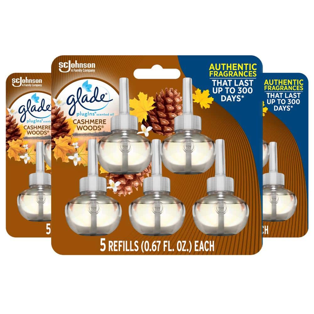 Glade 3.35 fl. oz. Cashmere Woods Scented Oil Plug-In Air Freshener Refill (15-Count) (3-Pack), Clear