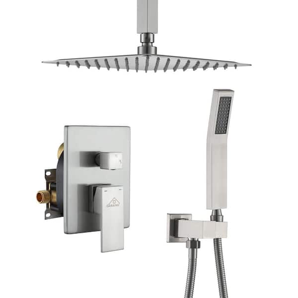 Dimakai 1 Spray 10 in. Daul Ceiling Mount Fixed and Handheld Shower Head in Brushed Nickel