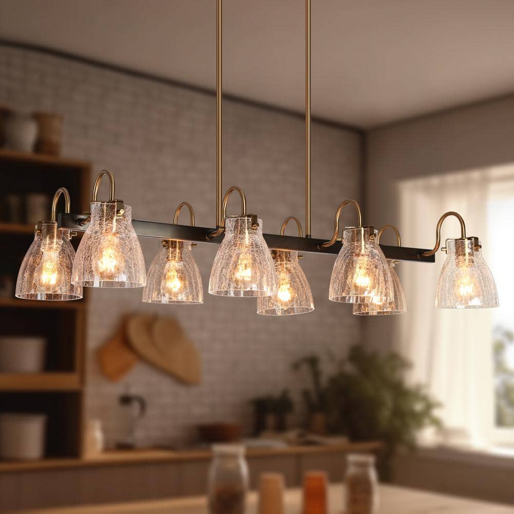 Dawn Industrial 8-Light Matte Black and Brass Kitchen Island Chandelier