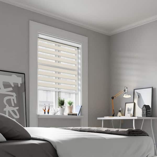 Chicology Cut-to-Size White Dove Cordless Light Filtering Dual Layer Privacy Polyester Zebra Roller Shade 31.75 in. W x 72 in. L