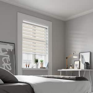 Cut-to-Size White Dove Cordless Light Filtering Dual Layer Privacy Polyester Zebra Roller Shade 48.5 in. W x 72 in. L