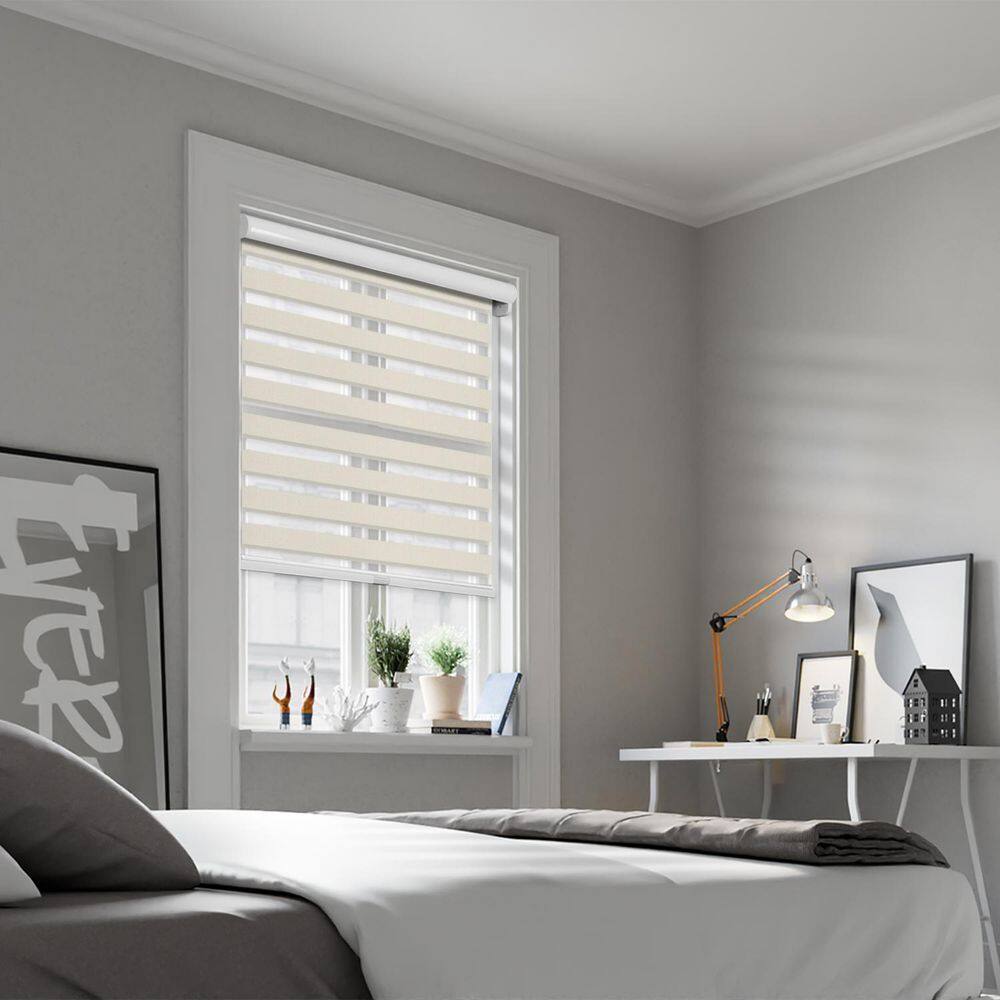 Cut-to-Size White Dove Cordless Light Filtering Dual Layer Privacy Polyester Zebra Roller Shade 68.25 in. W x 72 in. L price history on PriceWatchPro