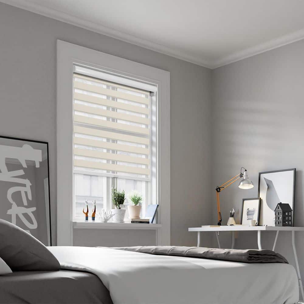 Cut-to-Size White Dove Cordless Light Filtering Dual Layer Privacy Polyester Zebra Roller Shade 69 in. W x 72 in. L price history on PriceWatchPro
