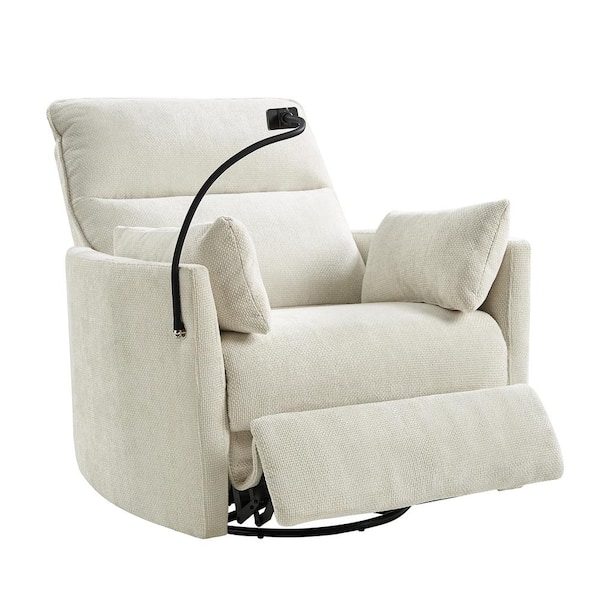 Bertran Ivory 38 in. Power Rocking Swivel Nursery Recliner with USB
