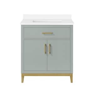 Diya 30 in. W x 22 in. D x 34 in. H Single Sink Bath Vanity in Sage Green with White Engineered Stone Top