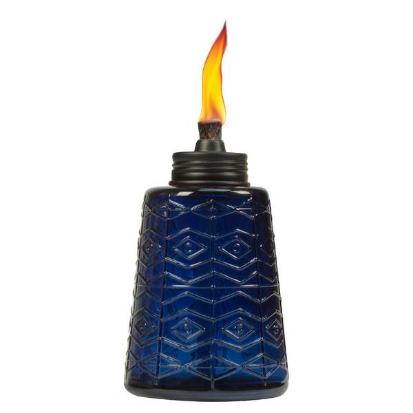 TIKI 6 in. Glass Table Torch in Blue 1119154 The Home Depot