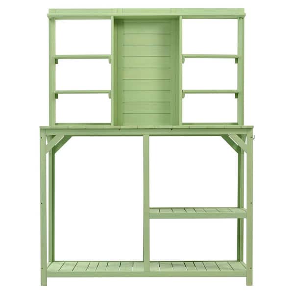 Unbranded 64.6 in. H Green Outdoor Potting Bench Table with 6-Tier Shelves, Large Tabletop and Side Hook