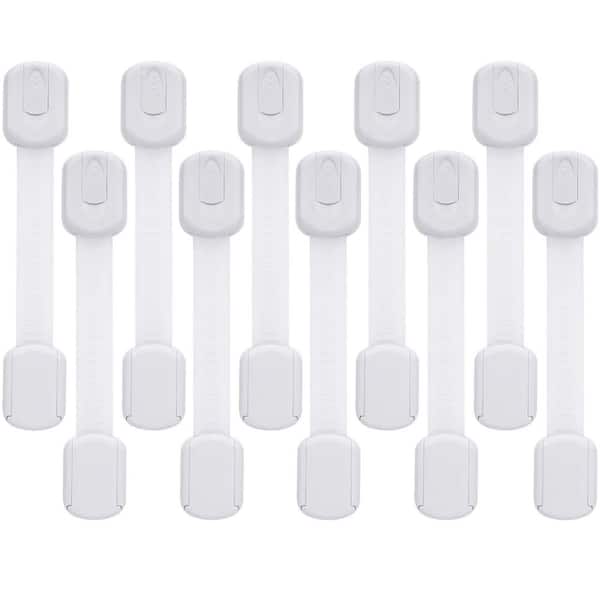 White Adjustable Strap Child Safety Cabinet Locks with 3M Adhesive Latch for Drawer Door Fridge Oven Toilet 10 Pack