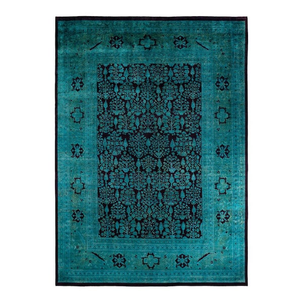 Overdyed Blue 10 ft. x 14 ft. Solid Wool Indoor Area Rug