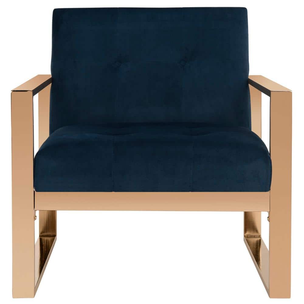 Transitional Geometric Navy Velvet Accent Chair with Gold Metal Frame
