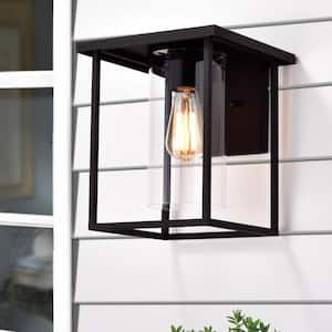 1-Light 9.5 in. Black Outdoor Wall Lantern Sconce with Clear Glass Shade