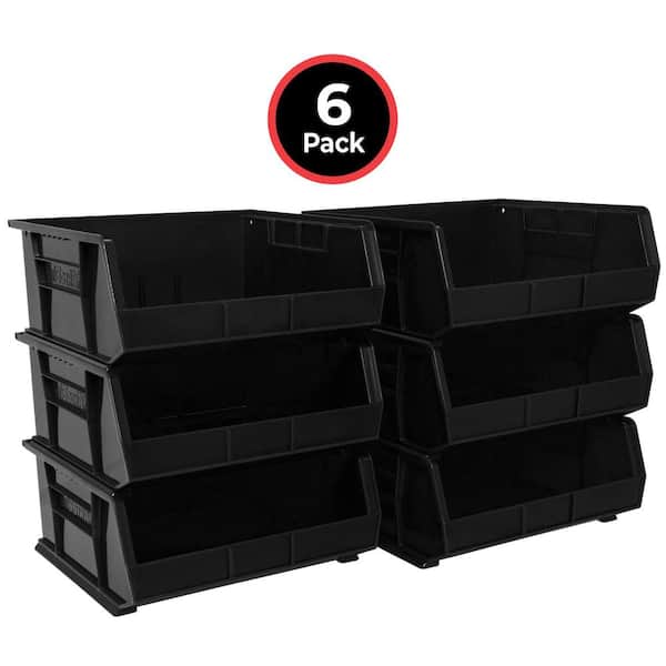 30250 Plastic Storage Shelf Bins, 15 in. x 16 in. x 7 in. Black, 6-pack