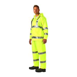 Hi-Vis Unisex Lime 3-Piece ANSI Class III Rain Suits with Reflective Tape