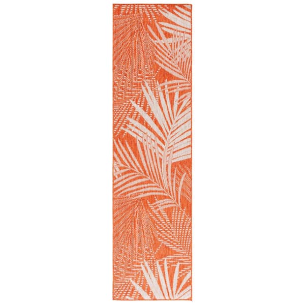 Beach House Orange/Ivory 2 ft. x 10 ft. Oversized Floral Indoor/Outdoor Runner Rug