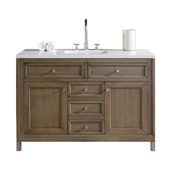 James Martin Vanities Chicago 48.0 in. W x 23.5 in. D x 33.8 in. H Bathroom Vanity in Whitewashed Walnut with White Zeus Quartz Top
