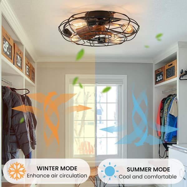 20.4 in. Farmhouse Indoor Matte Black Low Profile Caged Ceiling Fan with Remote Control Included