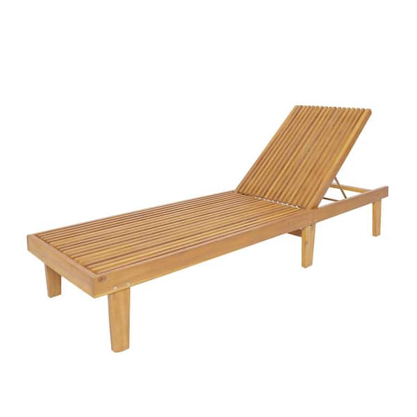 Misopily Teak Acacia Wood Outdoor Chaise Lounge with Adjustable Settings and Breathable, Slatted Design for Poolside, Patio
