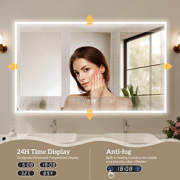 FAMYYT 60 in. W x 36 in. H Large Rectangular Aluminum Dimmable