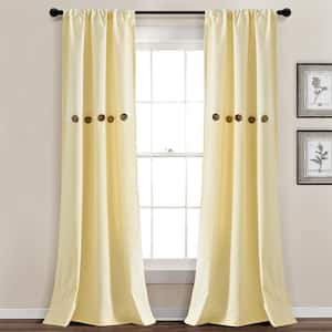 Farmhouse Button 40 W x 84 L Dyed Recycled Cotton Light Filtering Window Curtain Panels Yellow (Set of 2)