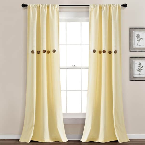 HOMEBOUTIQUE Farmhouse Button 40 W x 84 L Dyed Recycled Cotton Light Filtering Window Curtain Panels Yellow (Set of 2)