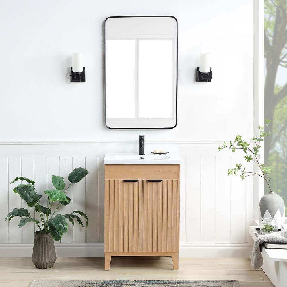 Palos 24 in.W x 18.1 in.D x 34.8 in.H Single Sink Bath Vanity in Fir Brown with White Ceramic Basin Top and Mirror price history on PriceWatchPro