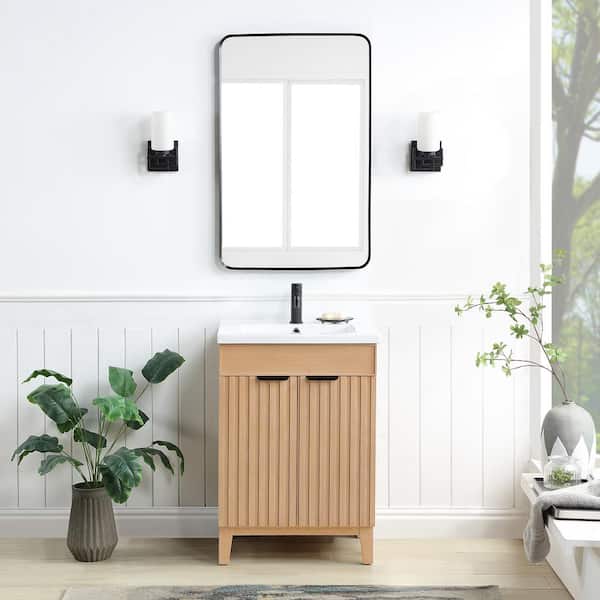 Palos 24 in.W x 18.1 in.D x 34.8 in.H Single Sink Bath Vanity in Fir Brown with White Ceramic Basin Top and Mirror