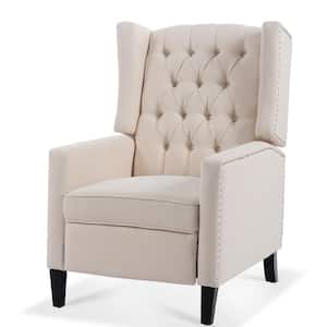Beige Fabric Upholstered Reclining Sofa Chair Manual Recliner with Adjustable Backrest and Footrest Reading Chair