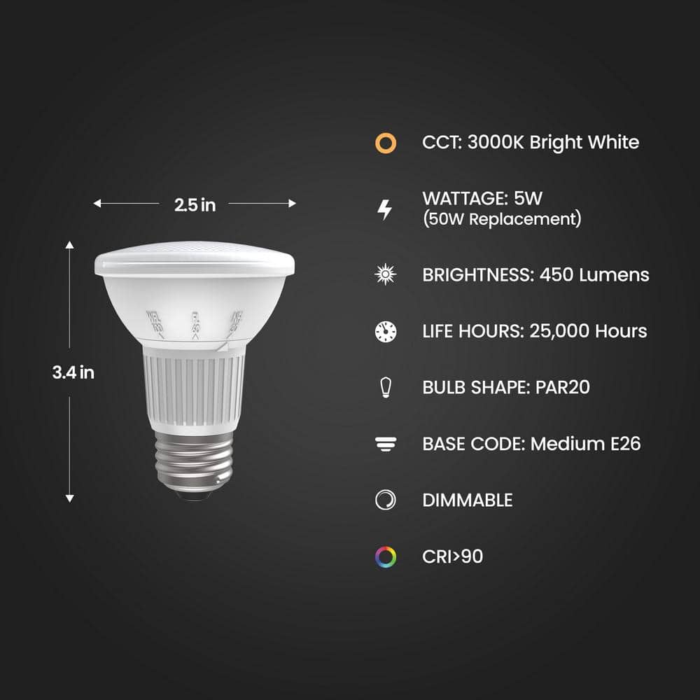 Bright White Adjustable Beam LED PAR20 Bulb