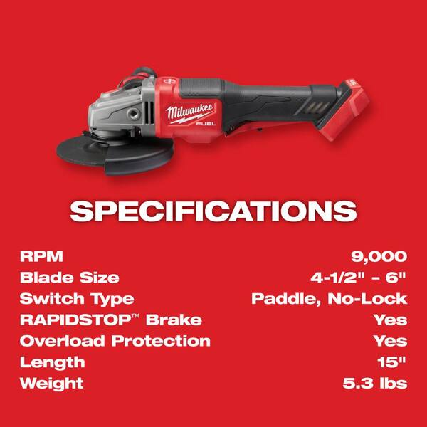 Milwaukee M18 FUEL 18V Lithium-Ion Brushless Cordless 4-1/2 in./6 in.  Braking Grinder with Paddle Switch (Tool-Only) 2980-20 The Home Depot