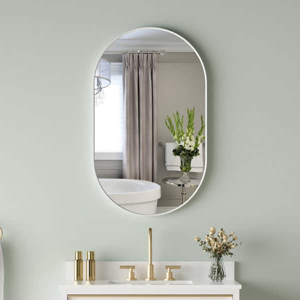 FORCLOVER 24 in. W x 40 in. H Oval Framed Wall Mount Bathroom Vanity Mirror in White