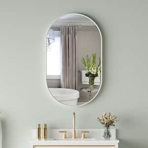 24 in. W x 40 in. H Oval Framed Wall Mount Bathroom Vanity Mirror in White