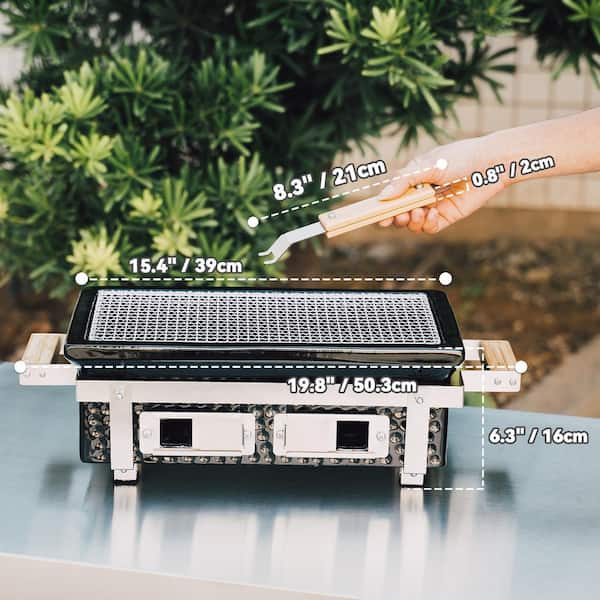 Hitechluxe Portable Charcoal Hibachi Grill in Black with Grid