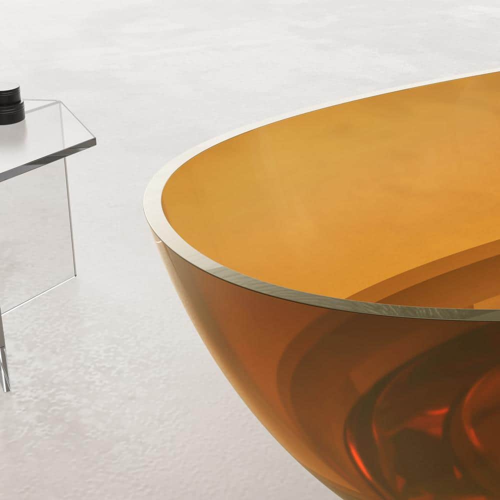 67" Amber Stone Resin Freestanding Soaking Bathtub with Chrome Drain