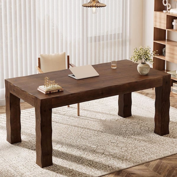BYBLIGHT Capen 63 in. Rectangle Dark Brown Solid Wood Computer Desk ...