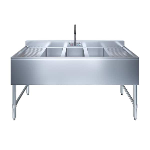 AMGOOD 60 in. x 19 in. 3-Compartment Underbar Sink with 2-Drainboards and Faucet