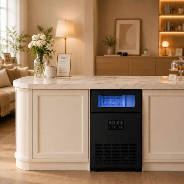 18.9 in. 200 lb. /24H Full Size Cubes Freestanding Commercial Ice Maker in Black Stainless Steel with Dual Water Supply