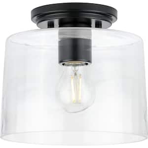 Adley Collection 1-Light Matte Black Clear Glass New Traditional Flush Mount Light