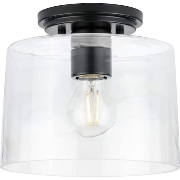 Progress Lighting Adley Collection 1-Light Matte Black Clear Glass New Traditional Flush Mount Light