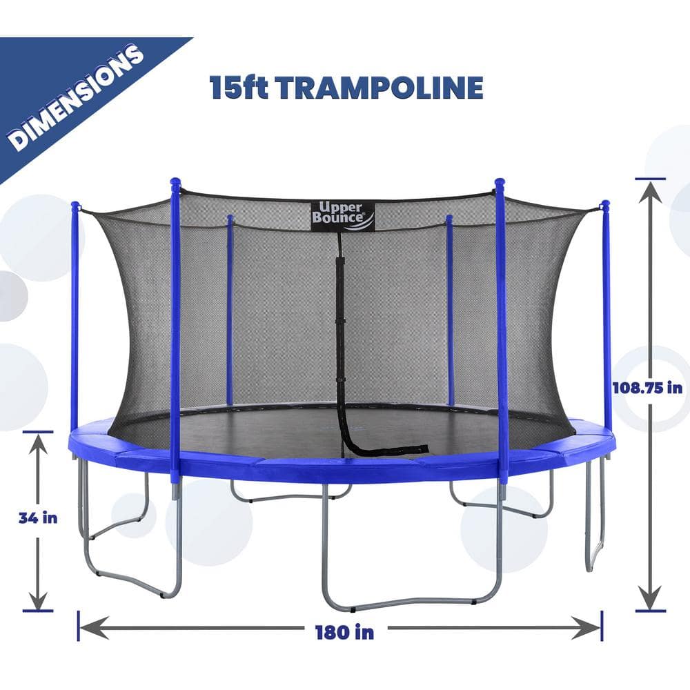 15 FT Blue Round Trampoline with Safety Enclosure