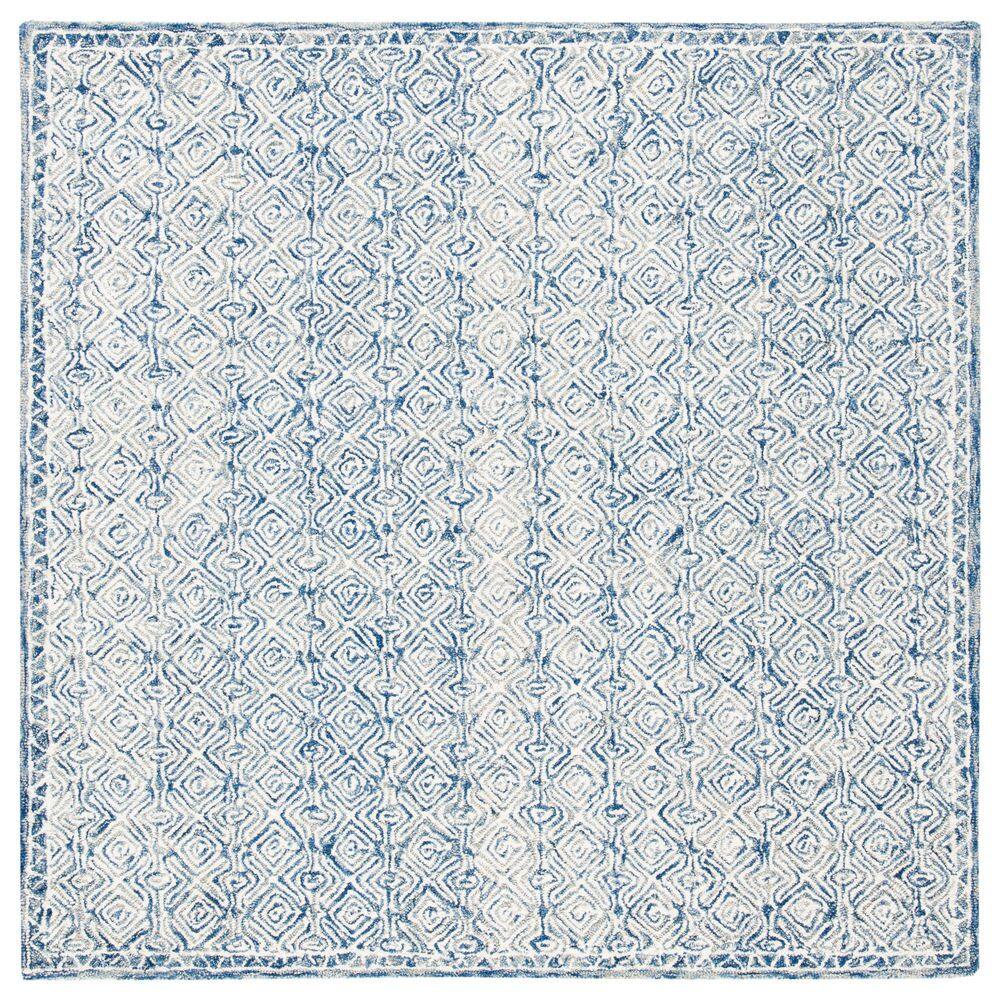 Ivory and Blue Hand-Tufted Wool Square Rug