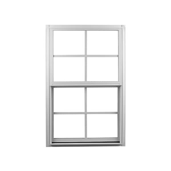 Ply Gem 31.25 in. x 59.25 in. 300 Series White Aluminum Single Hung Window with Grilles and LowE Glass, Screen Included